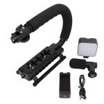 Handheld Video Camera Stabilizer, Portable U Shape Video Rig Bracket, with LED Light Microphone, for All Digital SLR Cameras, Mobile Phone, No Gimbal Function - Image 5