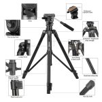 Zomei Video Tripod VT555 with Professional 360°Degree Fluid Damping Head and Fit for Parnoramic Shooting - Image 6