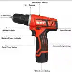 MPT 12V 3/8 INCH LI-ION RECHARGEABLE CORDLESS DRILL MACHINE SCREWDRIVER SCREW BITS KIT TOOLS - Image 3