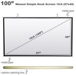 Manual Rolling 100" Inch Projector Screen  (87X49) Wall Hanging Hook 16:9 Wide Angle