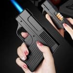 Windproof Gun Lighter with Cigarettes Holder Box
