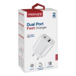 Promate BiPlug-2 17W High-Speed Dual Port Charger