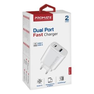 Promate BiPlug-2 17W High-Speed Dual Port Charger