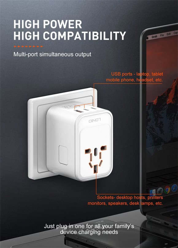 LDNIO Z6 Universal Travel Adapter Gan Charger 65W