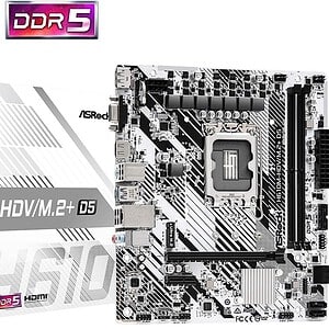 ASRock H610M-HDV/M.2+ D5 is a Micro-ATX motherboard designed for Intel’s 12th, 13th, and 14th Gen Core processors, offering robust performance