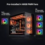 SAMA 2851A Gaming ATX PC Case is a mid-tower chassis designed with premium curved tempered glass panels, pre-installed ARGB PWM fans, and support for high-end gaming components.
