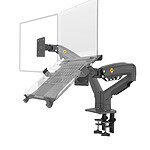 Brand: NB North Bayou Mounting Type: Tabletop Mount Movement Type: Articulating Material: Aluminum Color: Black Compatible Devices: Laptop & Monitor Laptop Support: 10–17 Inches Monitor Support: 17–30 Inches Load Capacity: Up to 9KG VESA Support: 75×75mm / 100×100mm Tilt Adjustment: -30° to +85° Swivel Adjustment: -90° to +90° Rotation: 360° Maximum Height: 400mm Maximum Extension: 940mm Laptop Tray Width: 220–420mm Installation: C-Clamp / Grommet Integrated Cable Management Ventilated Laptop Tray Design Color: Black