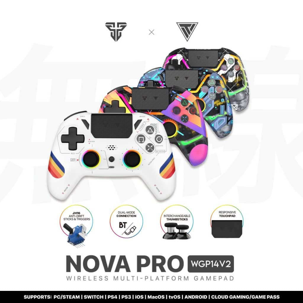 NOVA PRO WGP14V2 Clear Wireless/Wired Gaming Controller – Hall Effect Joysticks, RGB Lighting, Touchpad, Multi-Platform Compatible
