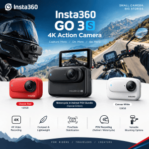 Insta360 GO 3S 4K Action Camera – Motorcycle Bundle, Classic Red & Canvas White